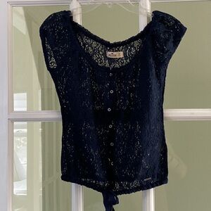 Hollister Navy Blue Lace Top Scoop Neck Tie Bottom Size X-Small Very Cute!